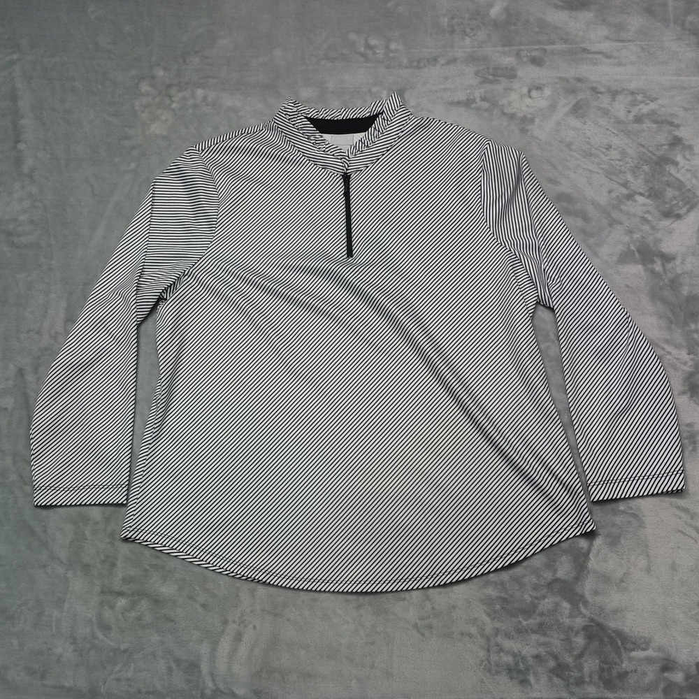 Chico's Zenergy Shirt Womens 2 US Large 12 Striped Quarter Zip Mock Neck Active